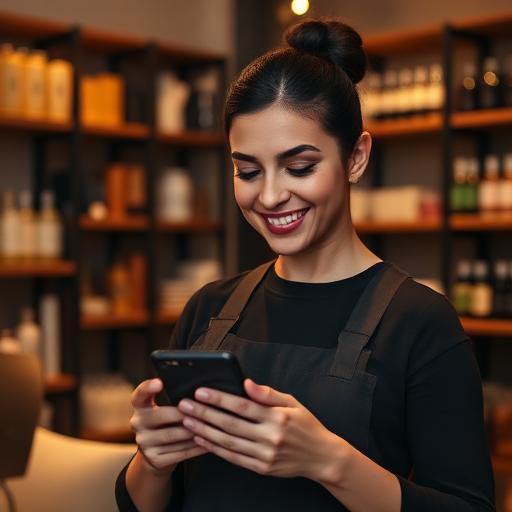 Dueña de negocio usando WhatsApp