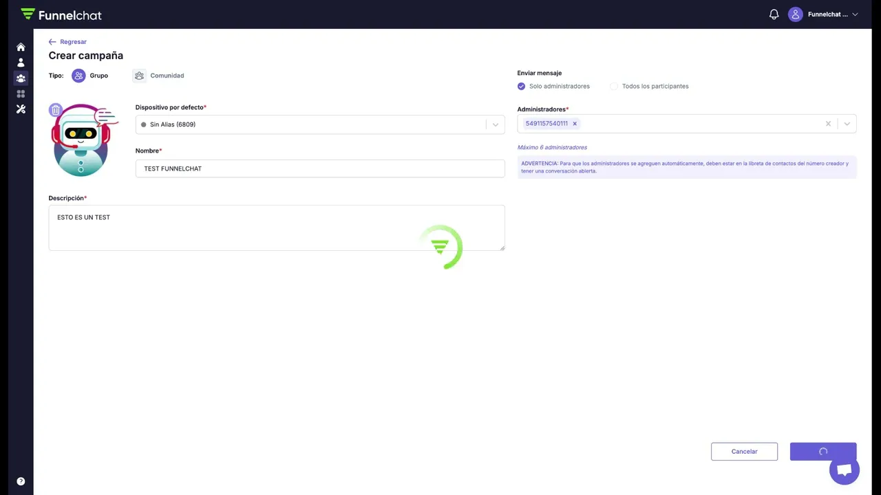 Crear una campaña dentro de Funnelchat 